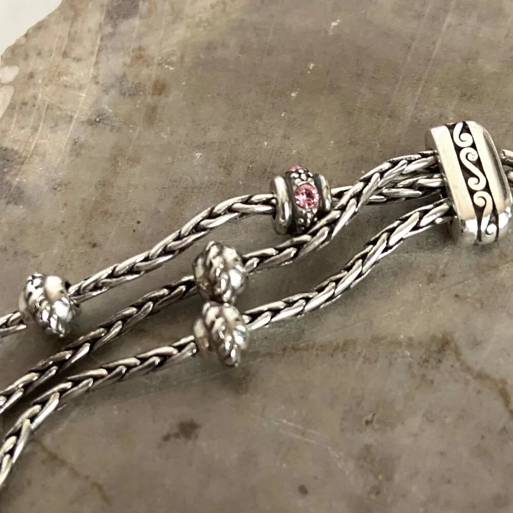 Brighton Power Of Pink Crystal Heart Charm 3 Strand Breast Cancer Bracelet